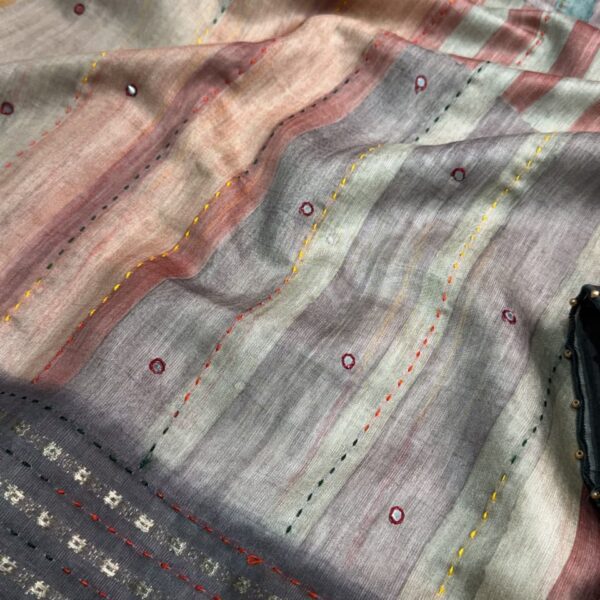 Charcoal Grey multi-tonal striped saree