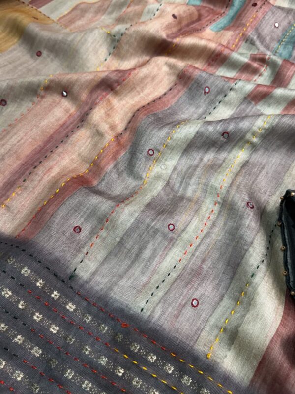 Charcoal Grey multi-tonal striped saree - Image 2