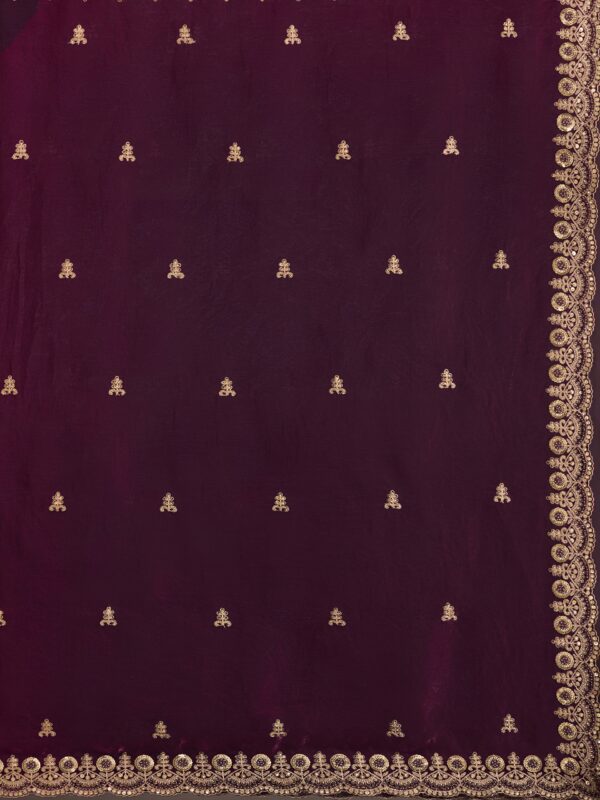 Rich wine saree with glossy silk-like shine - Image 4