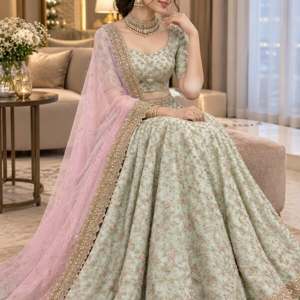 Mulberry Silk Lehenga Embellished With Work