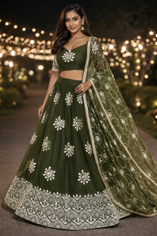 Heavy Chain Stitch Work Stitched Lehenga Choli - Image 3