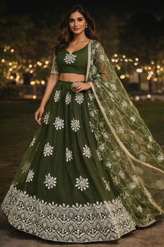 Heavy Chain Stitch Work Stitched Lehenga Choli - Image 2