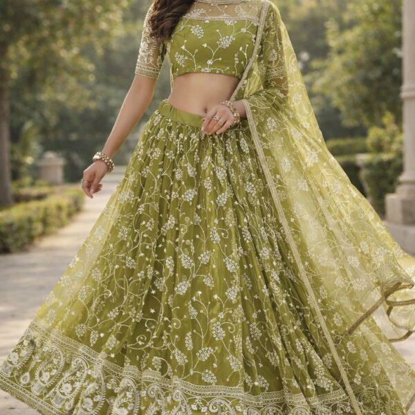 Parrot Green Fully Stitched Lehenga Choli